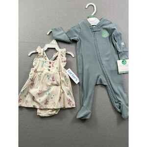 Carters 3 Months Baby Girl Lot Sea Life Romper, Organic Cotton Sleeper 2 Way Zip
